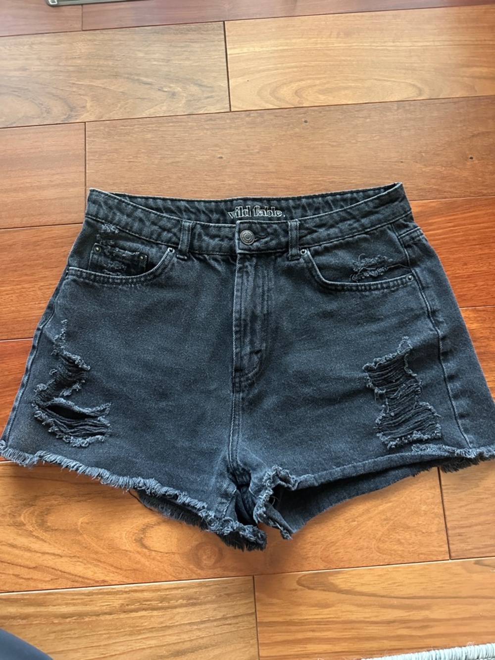 wild fable Black Distressed High-Rise Denim Shorts